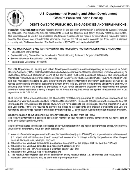 HUD-52675  Debts Owed to PHAs and Terminations