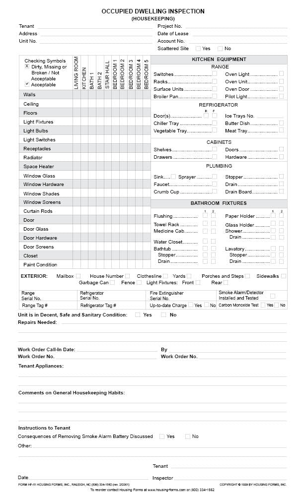 HF-11 Occupied Dwelling Inspection – Housing-Forms