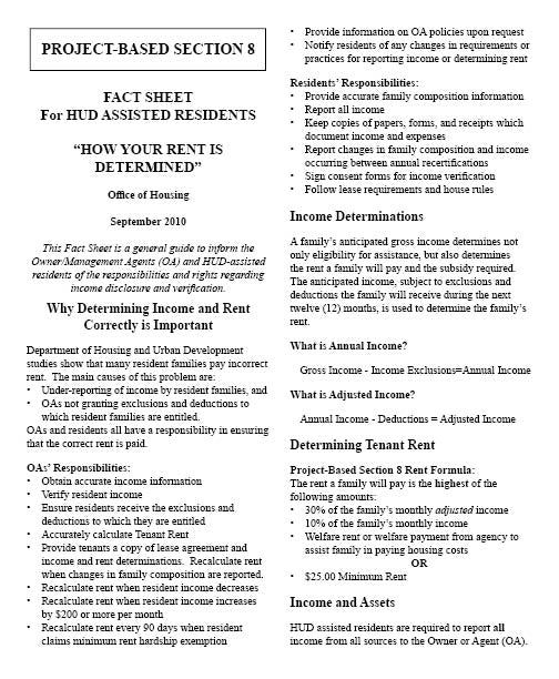 HF171 Project Based S8 HUD Fact Sheet How Rent is Determined
