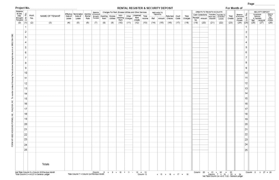 HF18SD Rental Register with Security Deposit HousingForms