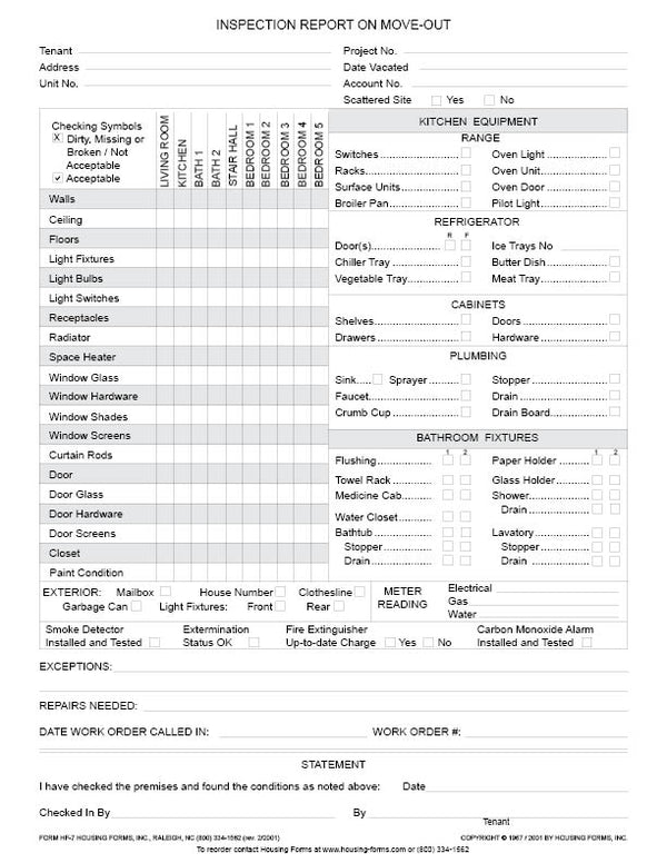 Move Out Damage Report HF-7 Inspection Report on Move-Out – Housing-Forms