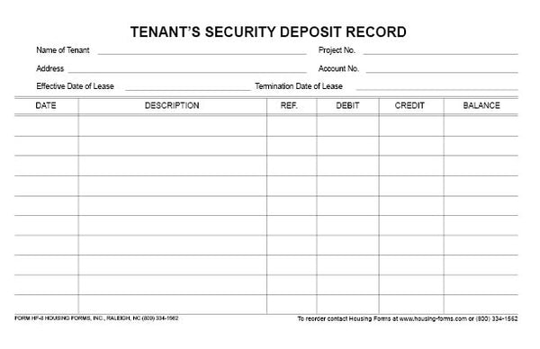 HF-8  Tenant's Security Deposit Record