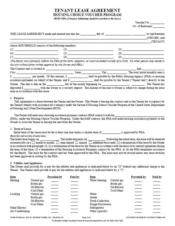 HF-904 S8 Owner/Tenant Lease - HCV Program – Housing-Forms